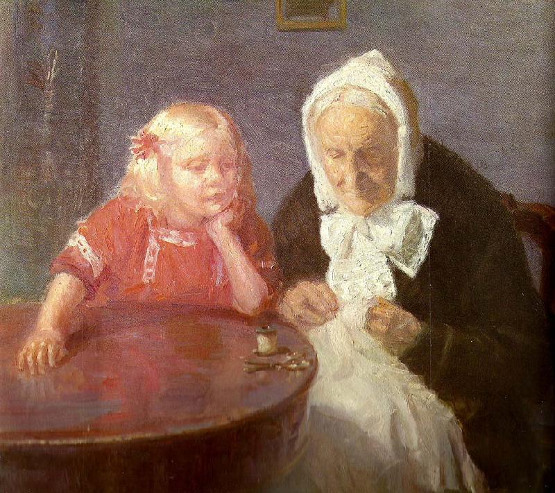 Anna Ancher bedstemor underholdes France oil painting art
